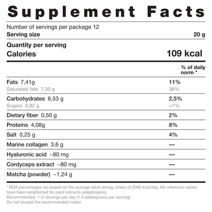 Supplement facts label with nutritional information on a white background